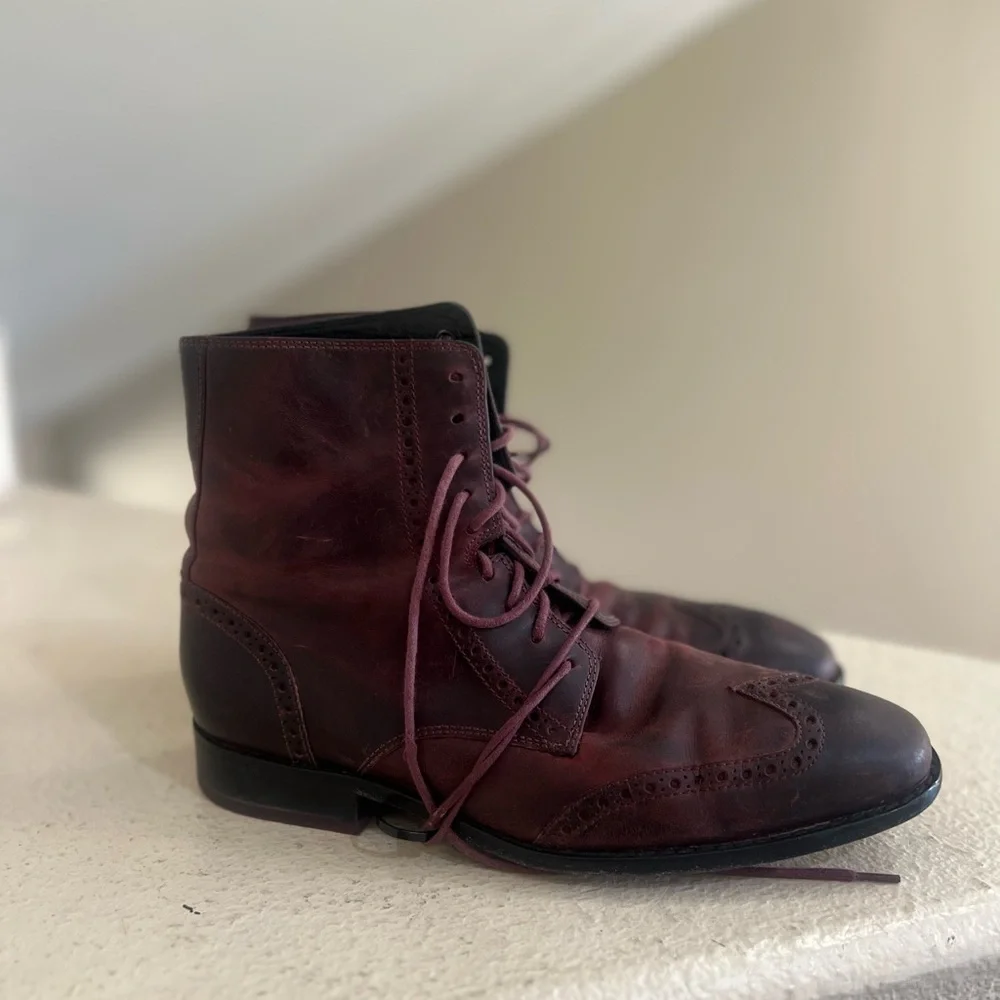 Cole Haan Air Colton Maroon Red LEATHER  Wingtip Ankle BOOTS  Dress Boots Men 8M